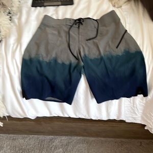 Lululemon Size M Swimsuit Blue/ turquoise/gray Mens swimsuit with zip pocket.
